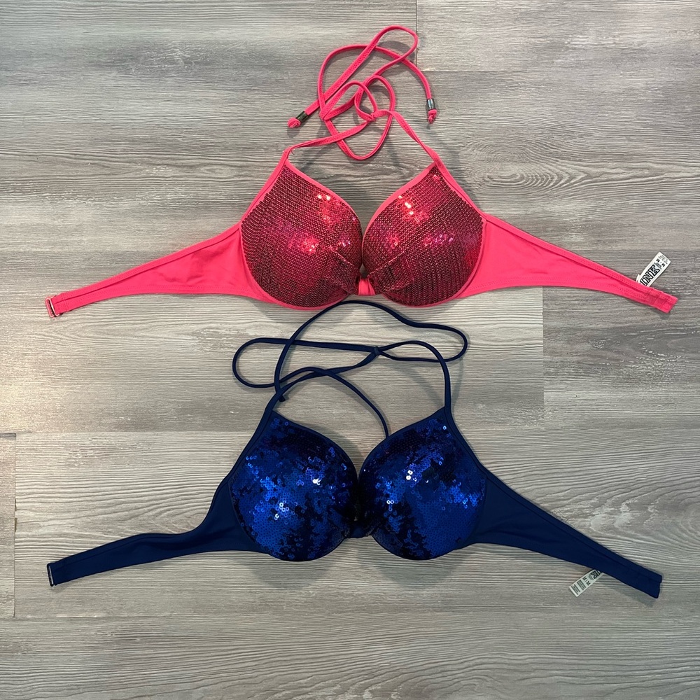 Victorias Secret PINK Pink and Blue Sequin Bikini Tops size medium